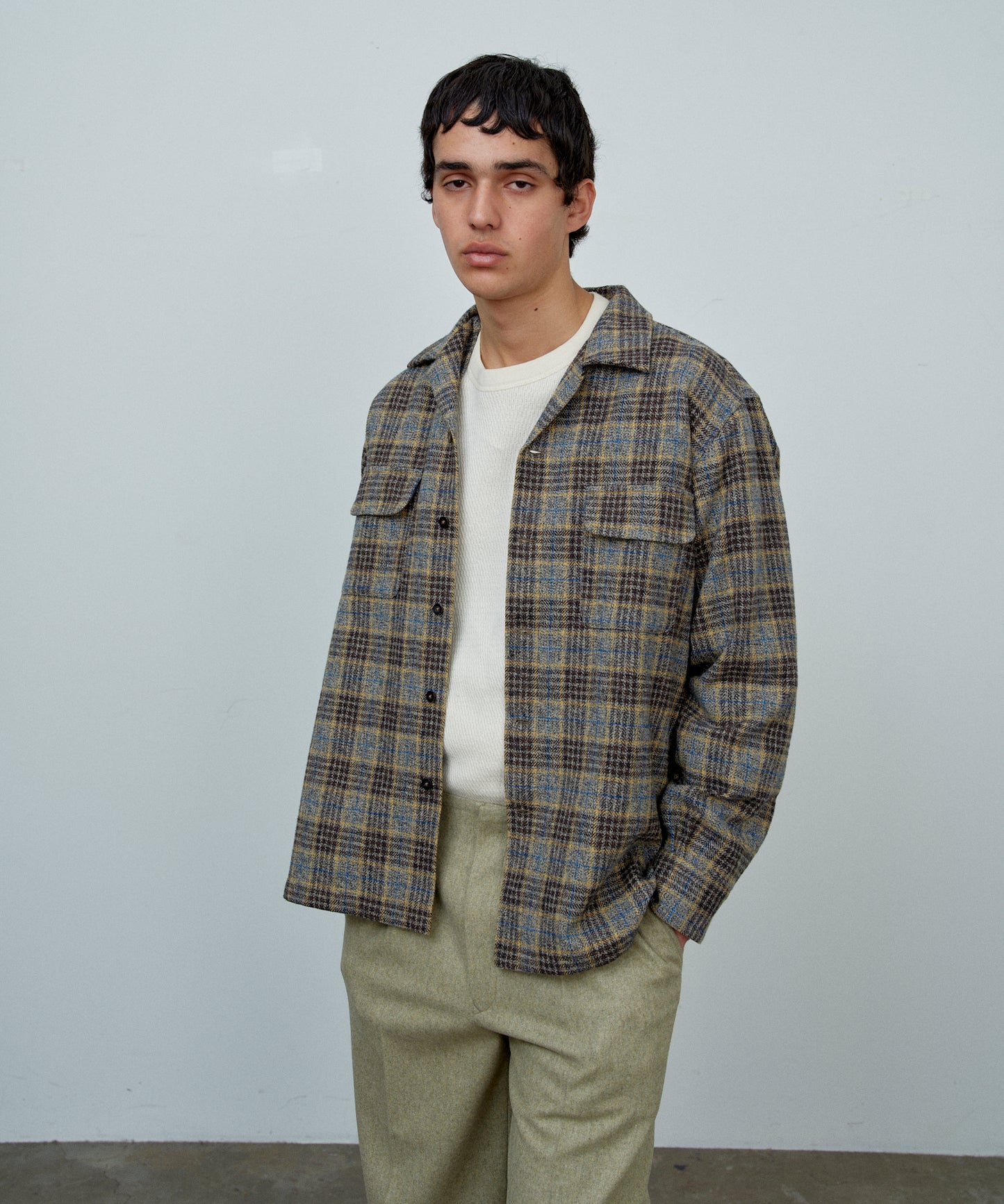 【 25FW 】BIGYANK ROGER SHIRT PLAID COTTON TWEED / GREY