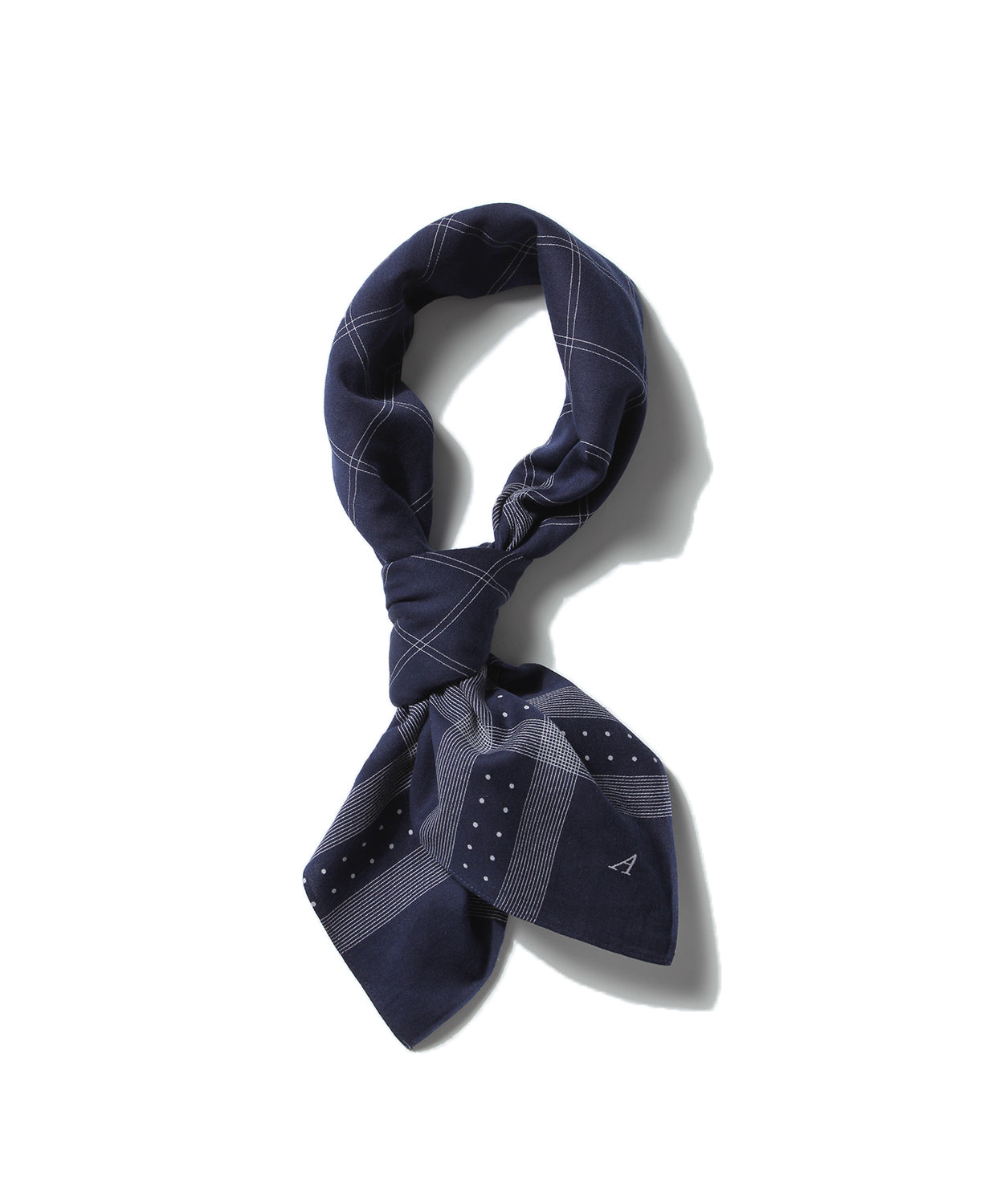 ANATOMICA SATIN SCARF STRIPE DOT / NAVY