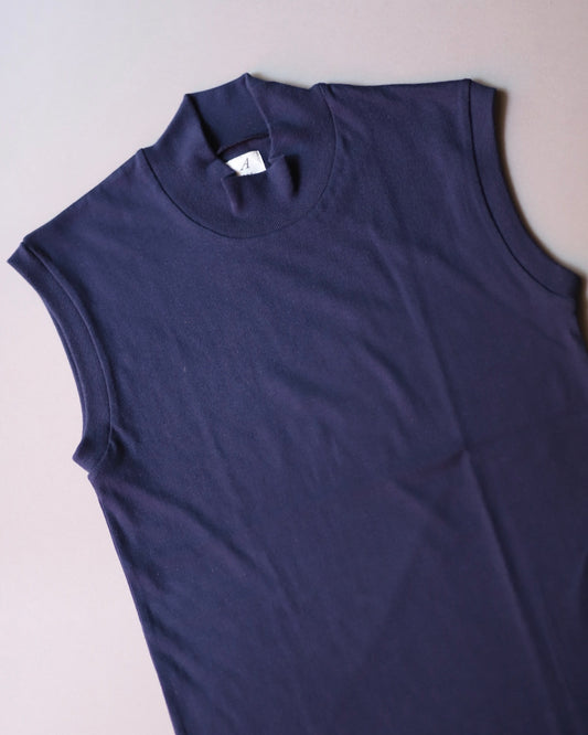 ANATOMICA MOCK NECK TEE SLEEVELESS  / NAVY