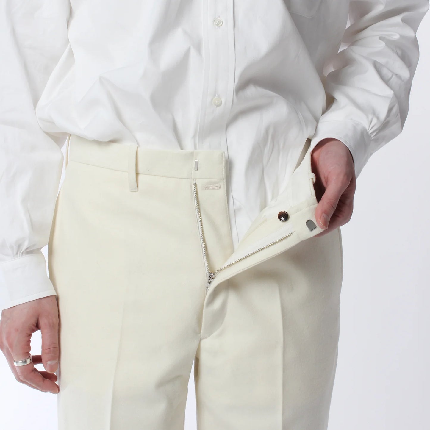 ANATOMICA TRIM STEM PANTS WOOL FLANNEL / IVORY