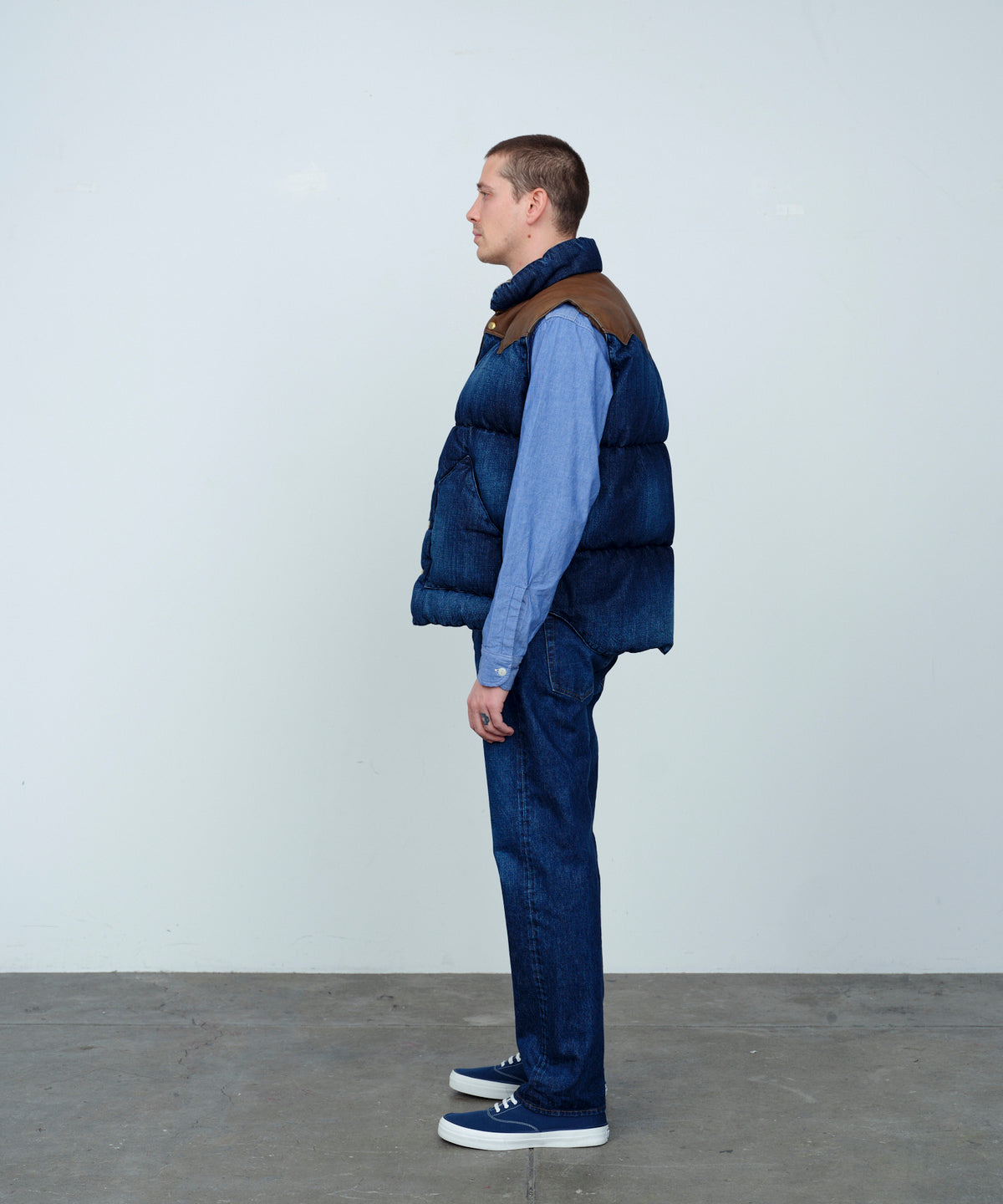 【 25FW PRE-ORDER 】RMFC HERITAGE DOWN VEST DENIM / DENIM INDIGO USED WASH