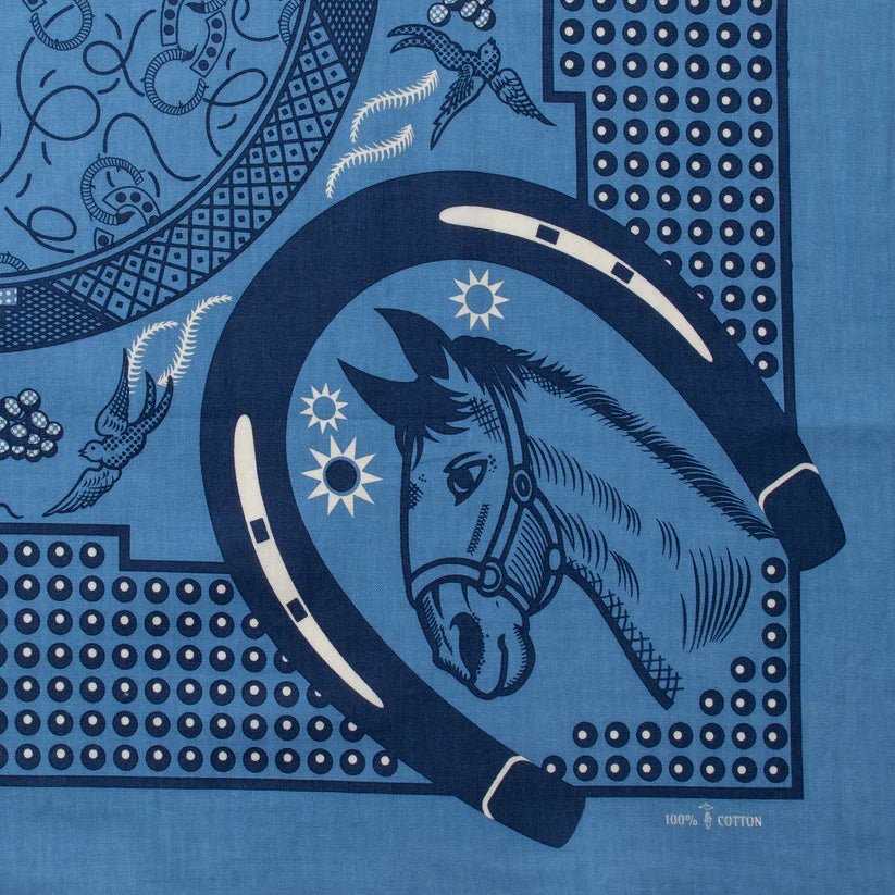 【 25FW 】ONE EAR BRAND HORSE SCARF / BLUE