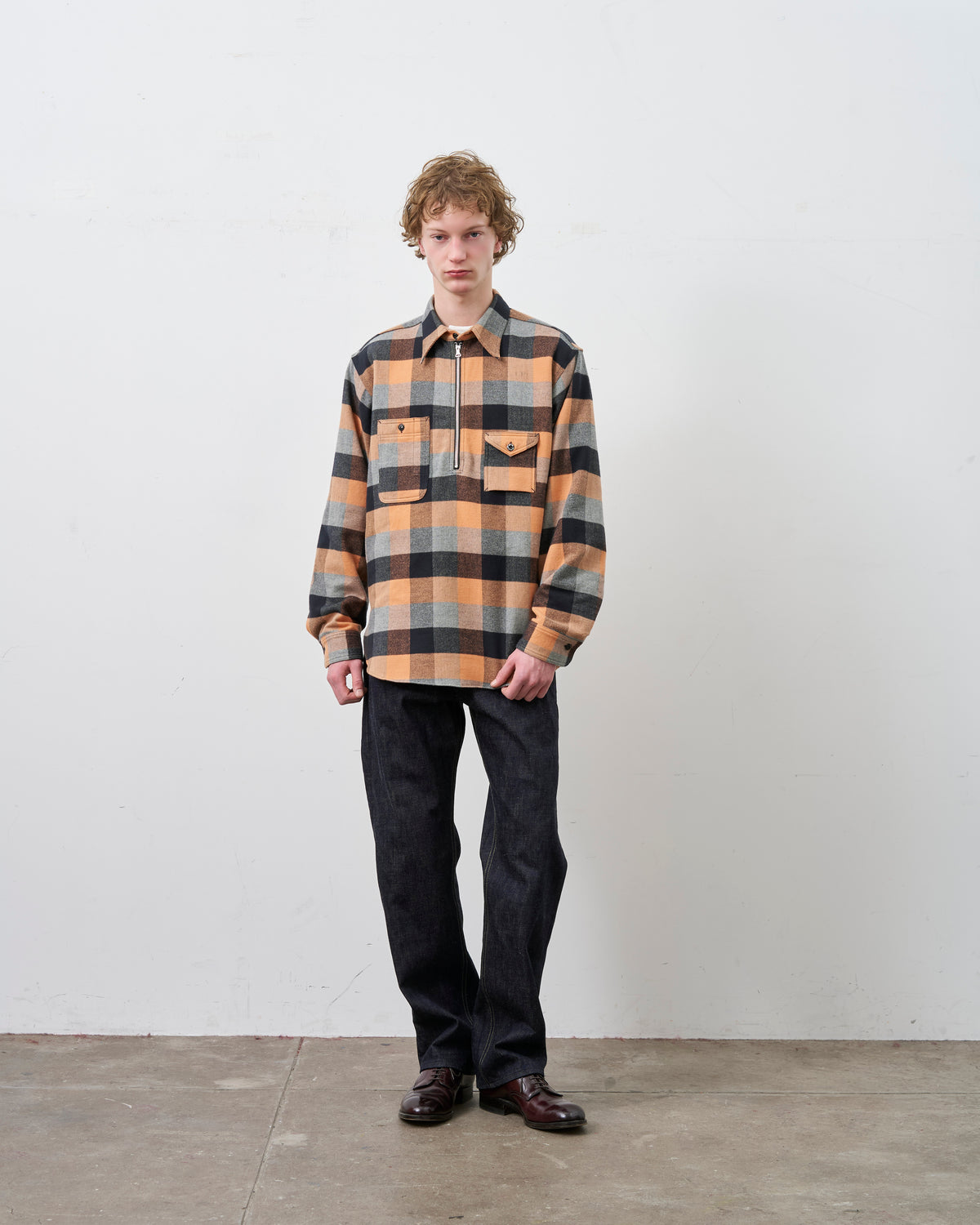 【 26FW 】BIGYANK Y1936 H-ZIP FLANNEL CHECK SHIRT / ORANGE