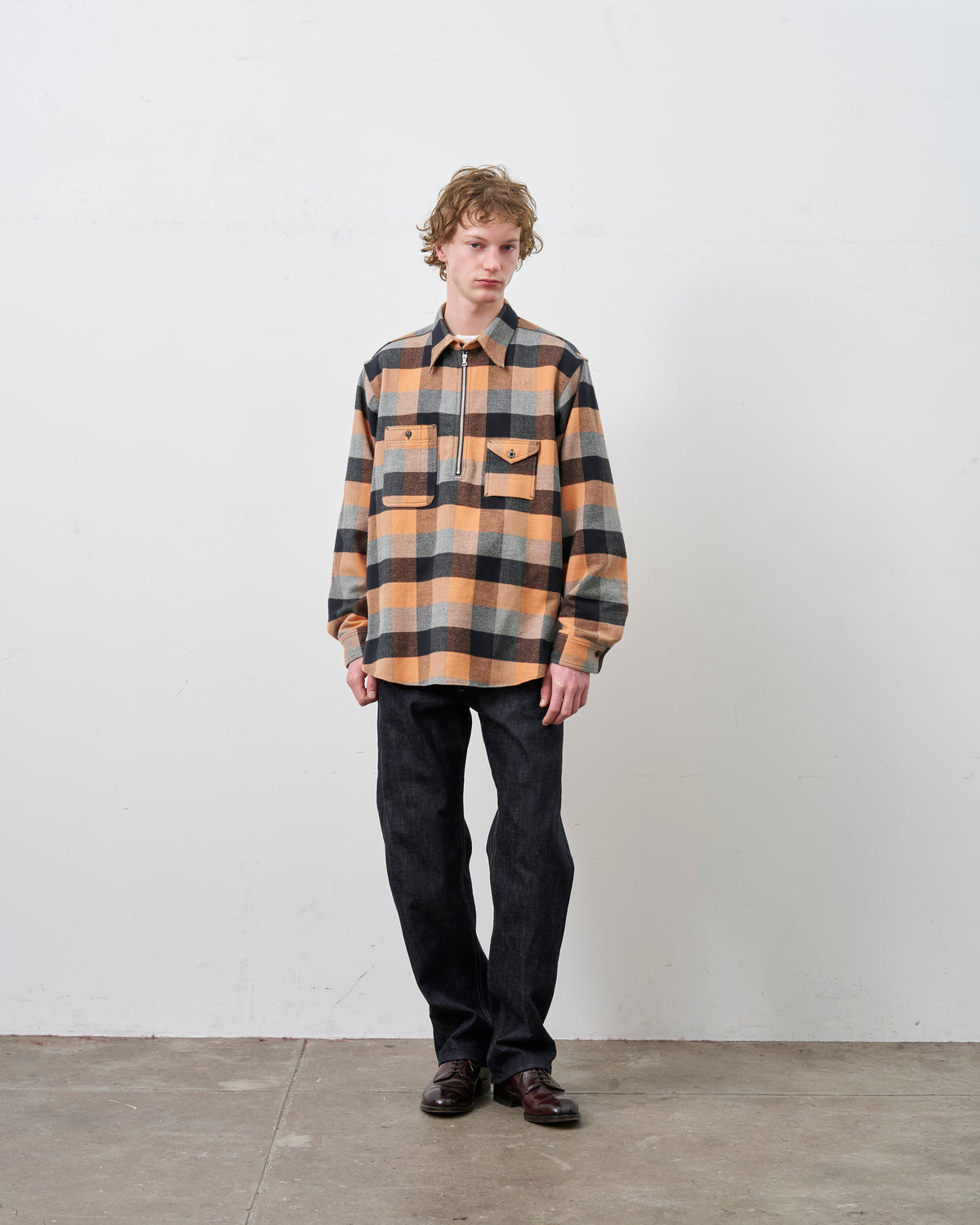 【 26FW 】BIGYANK Y1936 H-ZIP FLANNEL CHECK SHIRT / ORANGE
