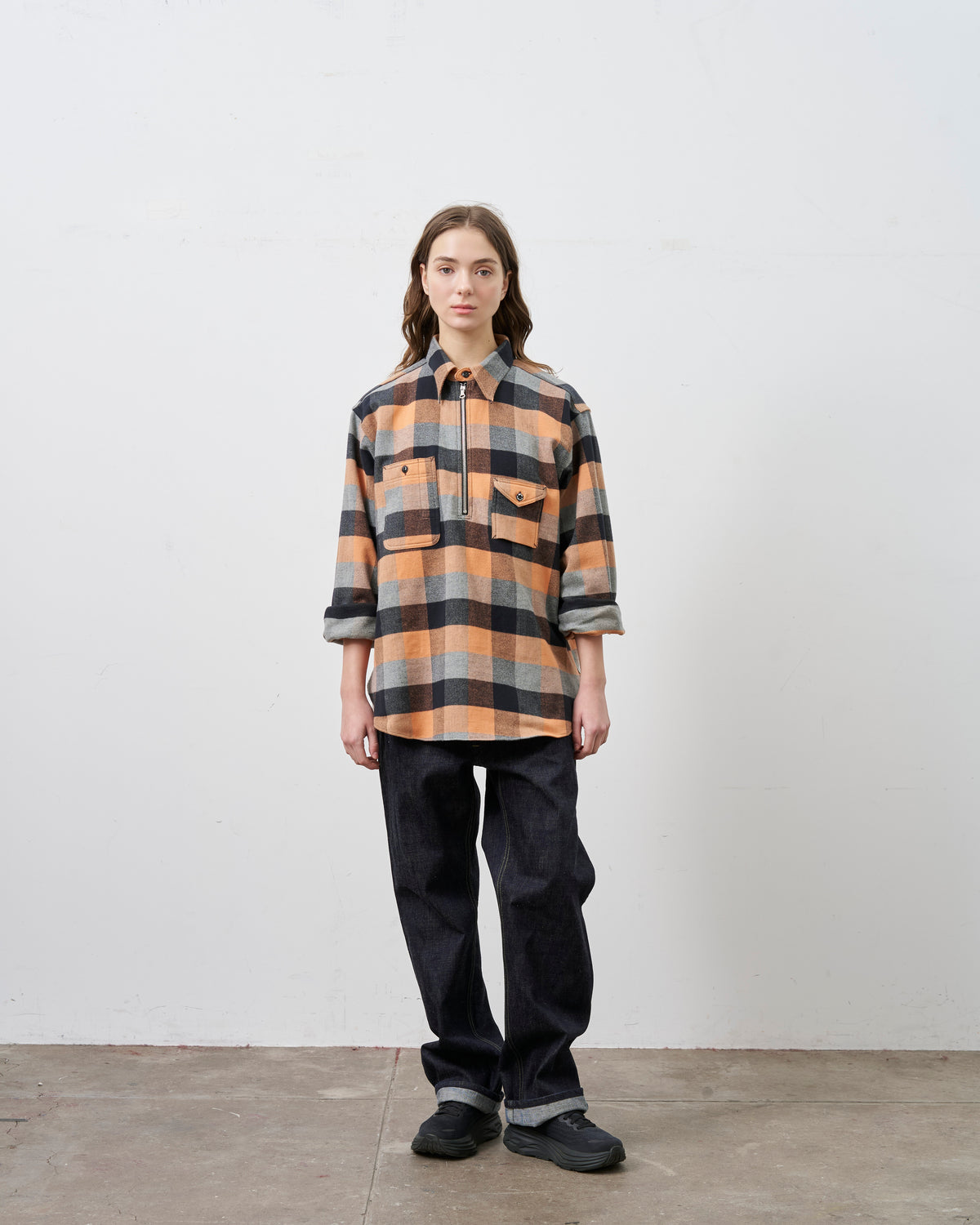 【 26FW 】BIGYANK Y1936 H-ZIP FLANNEL CHECK SHIRT / ORANGE